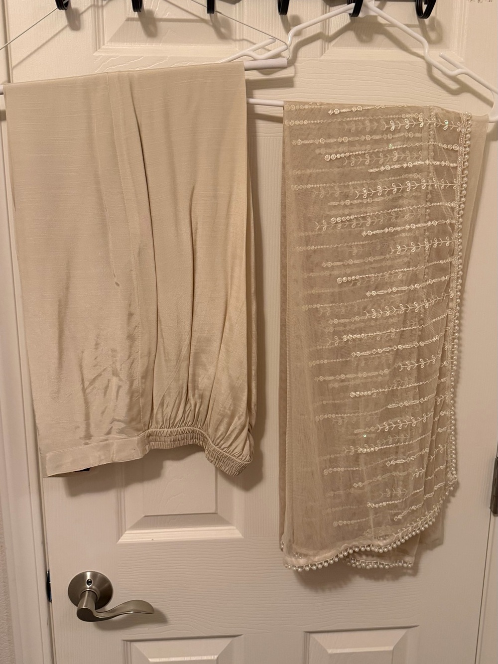 Elegant Long Sleeve Beaded Maxi Dress - Cream - Picture 2 of 7